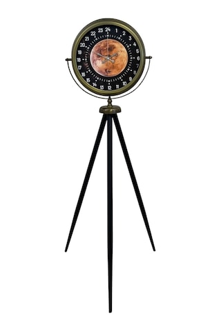 Eskitme 24 Saat Göstergeli Özel Tasarım Tripod Ayaklı Saat Çok Renkli