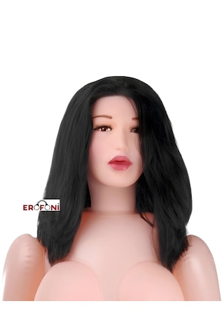 Erofoni Büyük Boy İnleme Sesli Siyah Saçlı Realistik Vajina Anüs 3 İşlevli Titreşimli Şişme Bebek Kadın Manken