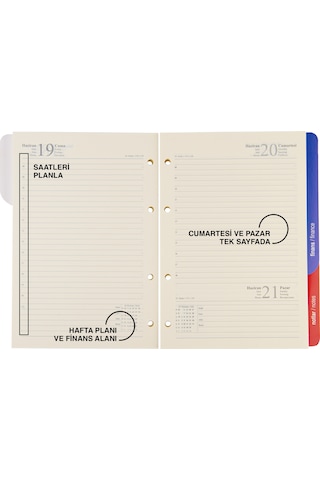 2K 2026 Yeni Yıl Ajanda Yedeği 4 Delikli Tarihli Çizgili 15 X 21 CM 2K Organizer Ajanda Yedeği Çok Renkli