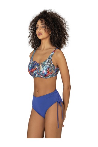 Endeep Kadın Büyük Beden Balenli Destekli Bağlama Detaylı Mavi Desenli Bikini Takımı-mavi Mavi