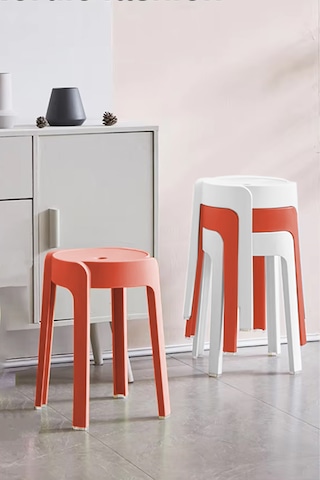 Kaymaz Ayaklı İçiçe Geçebilen Plastik Tabure 4 Adet Mercan-beyaz