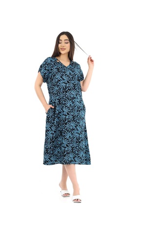 Schık Kadın Viskon Yarım Kol V Yaka Halkalı Cepli Elbise Petrol Mavisi Petrol Mavi