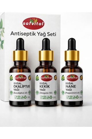 Safvital Okaliptus Yağı Kekik Yağı Nane Yağı Seti 3x20 Ml Aromaterapi Cilt Saç Bakım Çok Amaçlı Kullanım 60 ML