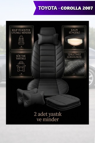 Corolla 2007 Uyumlu Siyah Renk Lüks Premium 2 Adet Minder Ve Yastık