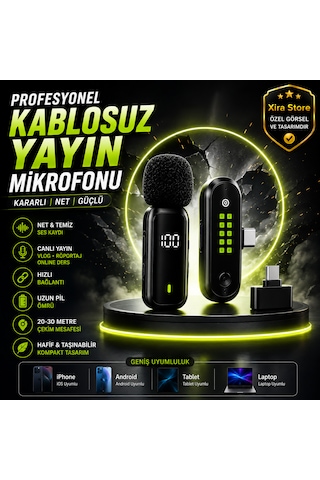 Bwc-10 Çiftli Kablosuz Mikrofon Type-c Lightning Aı Gürültü Engelleme Dijital Ekran Tripodlu 20-30 Metre