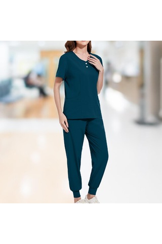 Dolıty Kadın Fırçalama Üniforma Seti Hemşire İş L-mavi