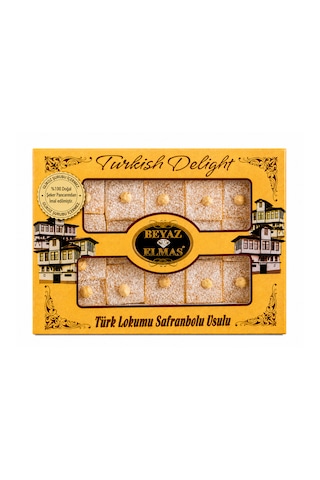 Beyaz Elmas Kare Safranbolu Lokumu 400 Gr - Glikoz Şurubu İçermez - %100 Doğal Şeker Pancarından Üretilmiştir - Fındıklı Türk Lokumu