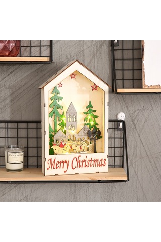 Leezsing Led Işıklı Ahşap Noel Evi Dekoru - Masa & Pencere & Ağaç Süsü Diğer