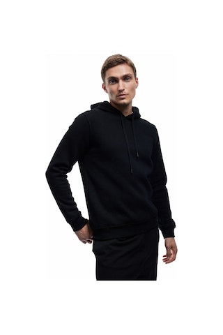 Koton Şardonlu Uzun Kollu Basic Kapşonlu Sweatshirt Siyah 7wam70001mk