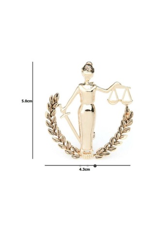 Adalet Figürlü Gold Broş Themis Terazili Yaka Broşu, Avukat Ve Hukuk Temalı Aksesuar Gold