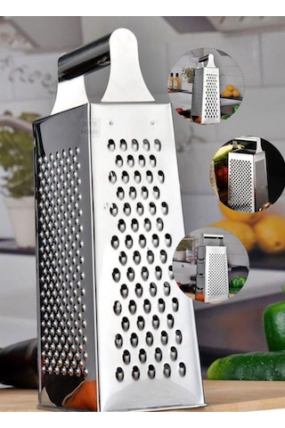 Paslanmaz Çelik Rende 4 Taraflı Sebze Rendesi Çelik Rende İnox 24 Cm Gri