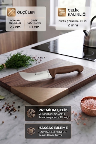 Sürmene Silver Serisi 3 Lü Mutfak Bıçak Seti Kahve Sap Yüzme Sıyırma Kasap Et Ekmek Sebze Bıçağı Hdx-104 Kahverengi