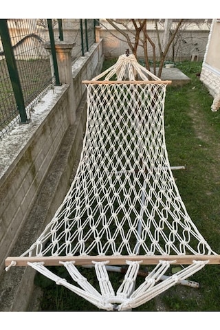 Tek Kişilik Çift Örgülü Makrome Pamuk Hamak Salıncak 95x220 Cm Beyaz