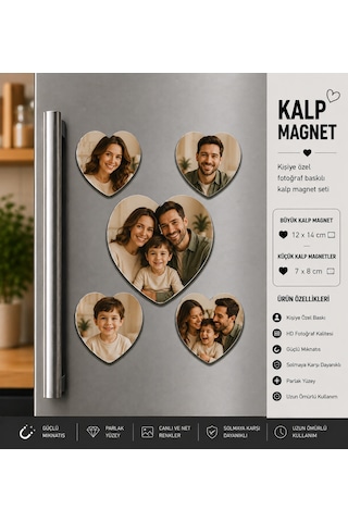 Kalp Fotoğraf Magneti Aileye Özel Kişiselleştirilebilir Unutulmaz Anılar Hediye Seti