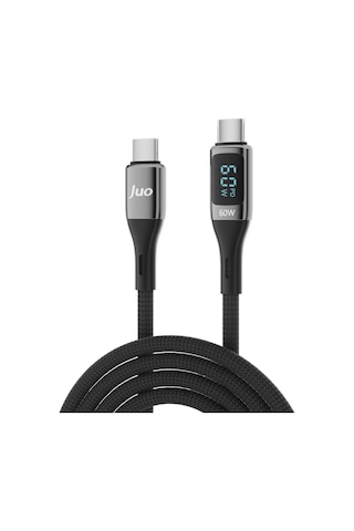 Juo 60W Dijital Led Ekranlı Örgülü Usb Type-c To Type-c Hızlı Şarj ve Data Kablosu 1M