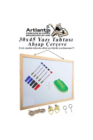Duvara Monte Beyaz Yazı Tahtası 30x45 Cm 1 Adet Yazı Tahta Kalemi Ve Silgisi Laminant Yazı Tahtası Ahşap Çerçeve Genel