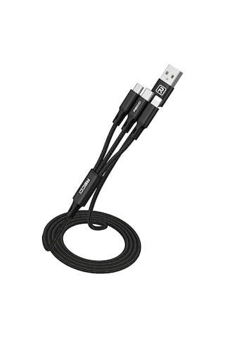 3in1 Çoklu Şarj Kablo Recci Rcs-d120 Fast Wind Serisi Lightning&type-cµ Usb 1.2m Siyah