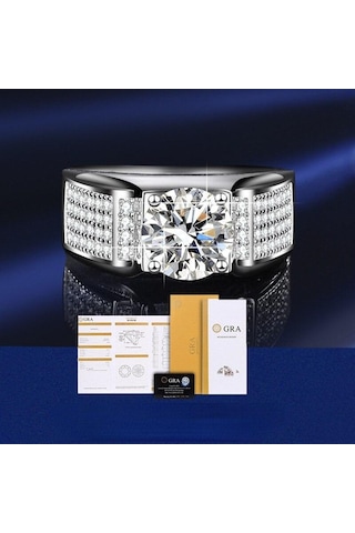 Yeşil Bague Ringen Gerçek Mozanit Yüzük Erkekler Için Gümüş 2 Karat Yuvarlak Parlak Elmas Nişan Yüzüğü Erkek Düğün Takı