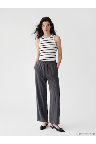 Lcw Comfort Gri Beli Lastikli Wideleg Kadın Jean Pantolon