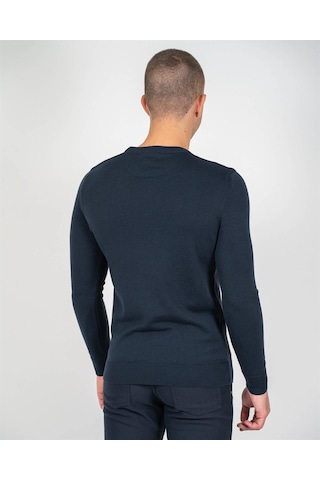 Erkek Bisiklet Yaka Triko Slim Fit Pamuklu Kazak Ncs Jeans 3002-Lacivert