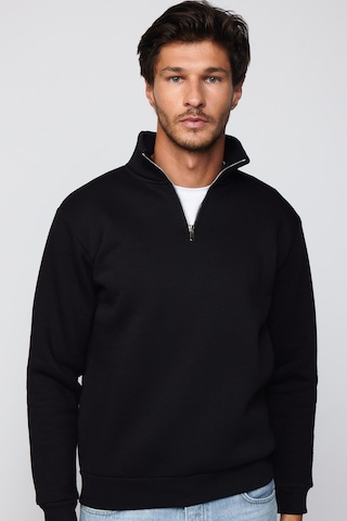 Tudors Unisex 3'lü Paket Siyah-lacivert-mavi Relax Fit Pamuklu Yarım Fermuarlı Dik Yaka Sweatshirt-42627 Çok Renkli