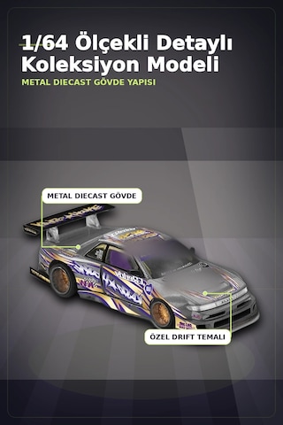 Metal Diecast 1/64 Olcek Nissan Silvia S13-r Drift Arabasi - Kaido House Koleksiyon Modeli Bx-313398