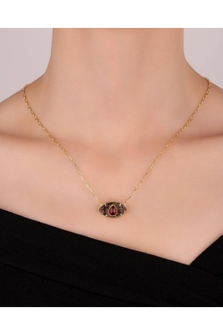 Doğal Taşlı Orta Boy Göz Gümüş Kolye