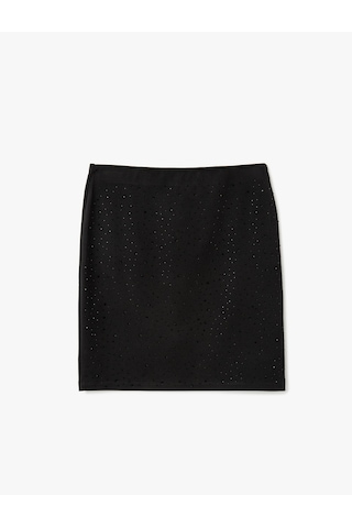 Koton Yüksek Bel Slim Fit Taş Detaylı Mini Abiye Etek Siyah 5sak70012fk Siyah