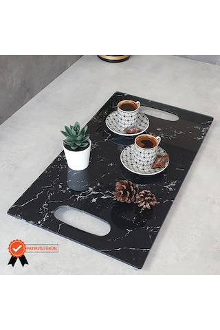 Decorita Cam Tepsi Siyah Mermer 29Cm X 52Cm