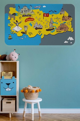 Eğitici Ve Öğretici Cocuk Odası Türkiye Haritası Duvar Sticker-60x105-3881 Renkli