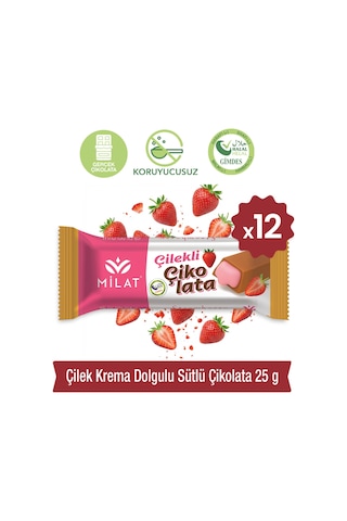 Milat Krema Dolgulu Çilek Çikolata 12 25 G Milat Krema Dolgulu Çilek Çikolata 12 25 G