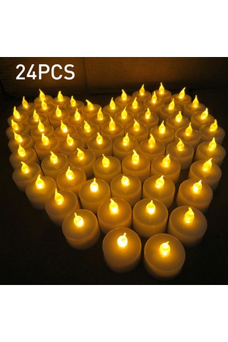 24 Adet Simülasyon Alevsiz Çay Mumları Led Mum Işıkları Düğün Yıldönümü İçin Beyaz
