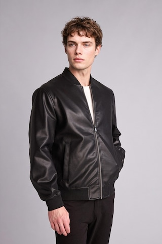 Defacto Slim Fit Kolej Yaka Ribanalı Fermuarlı Suni Deri Bomber Mont Y5367az26aubk27 Siyah-bk27