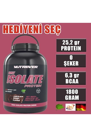 Nutrever Whey Isolate Protein Tozu 1800 Gram Çikolata Aromalı