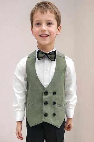 Riccotarz Erkek Bebek Takım Elbise Çizgili Yelekli Yosun Yeşili Alt Üst Takım Yeşil