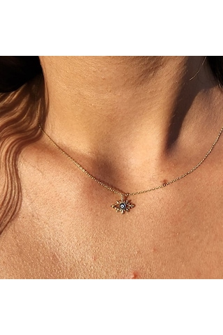 Tasarım Kirpik Nazar Boncuğu Lacivert Mineli Tasarım Stil Modern 14 Ayar Altın Kolye-altın Kolye