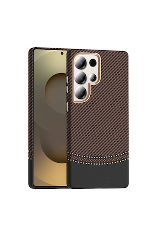Zore Samsung Galaxy Uyumlu S25 Ultra Kılıf M-safe Şarj Özellikli Karbon Fiber Görünümlü Nvth Gros Kapak - Gold-siyah