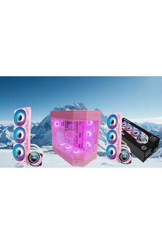 Zoko Tank 7x12 Cm Kumandalı Argb Fan Temper Camlı Oyuncu Bilgisayar Kasası Pembe Ve 360mm Sıvı Soğutma Set
