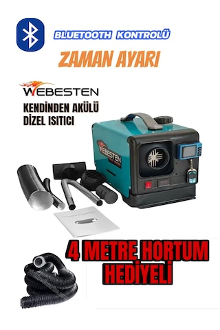 Webesten Taşınabilir Akülü Dizel Isıtıcı 12/24/220v Bluetooth'lu Serisi 4 Metre Hortum Hediyeli 01