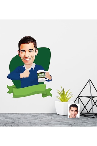 Kişiye Özel Bay En İyi Öğretmen Karikatürlü Duvar Sticker 50X70C