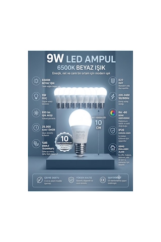 10 Adet 9w Led Ampul E27 Duy Beyaz Işık 6500k ,810 Lümen Enerji Tasarruflu Uzun Ömürlü Led Lamba Seti