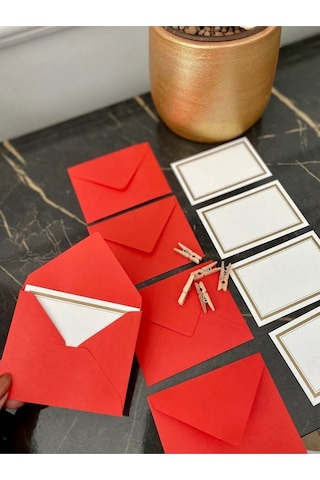 20 Adet Mandallı Kırmızı Zarflı Not Kartı Seti- Hediye Kartı -
