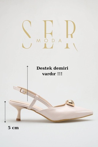 Sermoda Topuklu Kadın Ayakkabı - 5 Cm İnce Topuklu Sivri Burun Kadın Stiletto Ayakkabı Ten Rugan Ten Rengi
