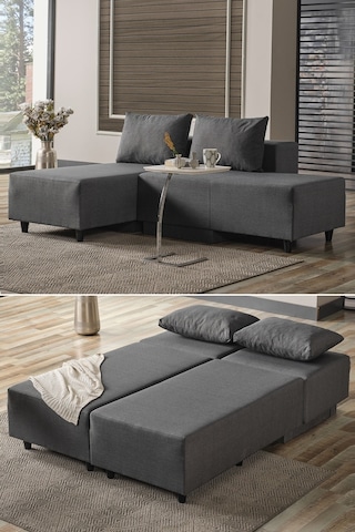 Kagu Corner Poly-m Köşe Takimi-kanepe-yatak-dinlenme 4 Farkli Model Tek Modül Koyu Gri