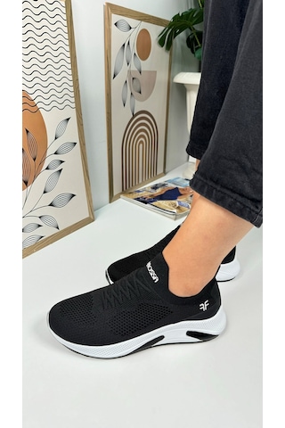 Günlük Unisex Sneaker Slip-on Nefes Alabilen Hafif Yürüyüş Bağcıksız Esnek Spor Ayakkabı 041f Siyah-beyaz