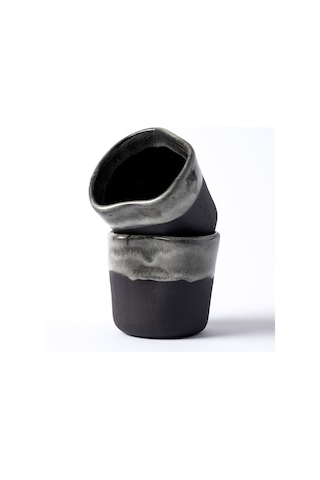 Must Siyah Beyaz Stoneware El Yapımı Mug Fincan 2li Set 8634