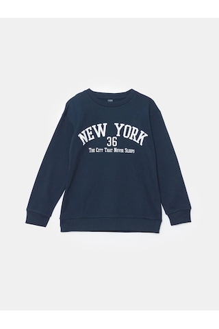 LC Waikiki Lcw Kids Lacivert Bisiklet Yaka Baskılı Erkek Çocuk Eşofman Takım New Navy