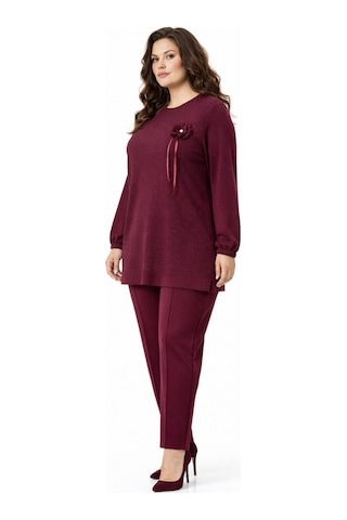 Baglan Kadın Simli Tunik Pantolon Takım Bgl-st05428 Bordo