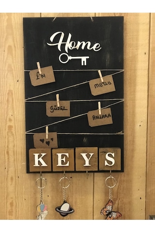 Dekoratif Home Keys Ahşap Resimlik Ve Notluk Kahverengi