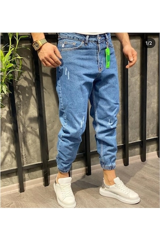 Erkek Paçası Lastikli Boyfriend Kot Jogger Pantolon (491078573)